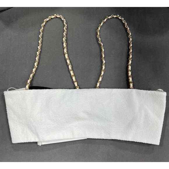 Chanel 22S Runway Black White Gold Chain CC Logo Stretch Cotton Crepe Top Bra 36 - Picture 11 of 12